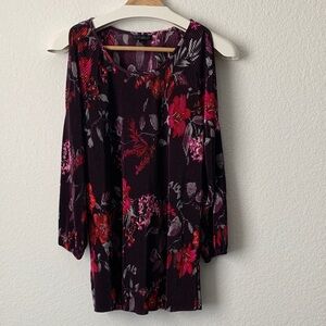 Roz & Ali Floral Cold Shoulder Blouse - Black and Red